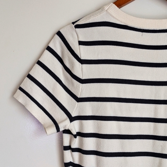 Zesica Midi Striped Crewneck Short Sleeve Knit Button Pleated Swing Dress XL - Picture 11 of 16